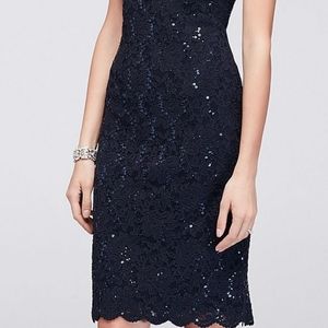 High-Neck Illusion Lace Sheath Dress